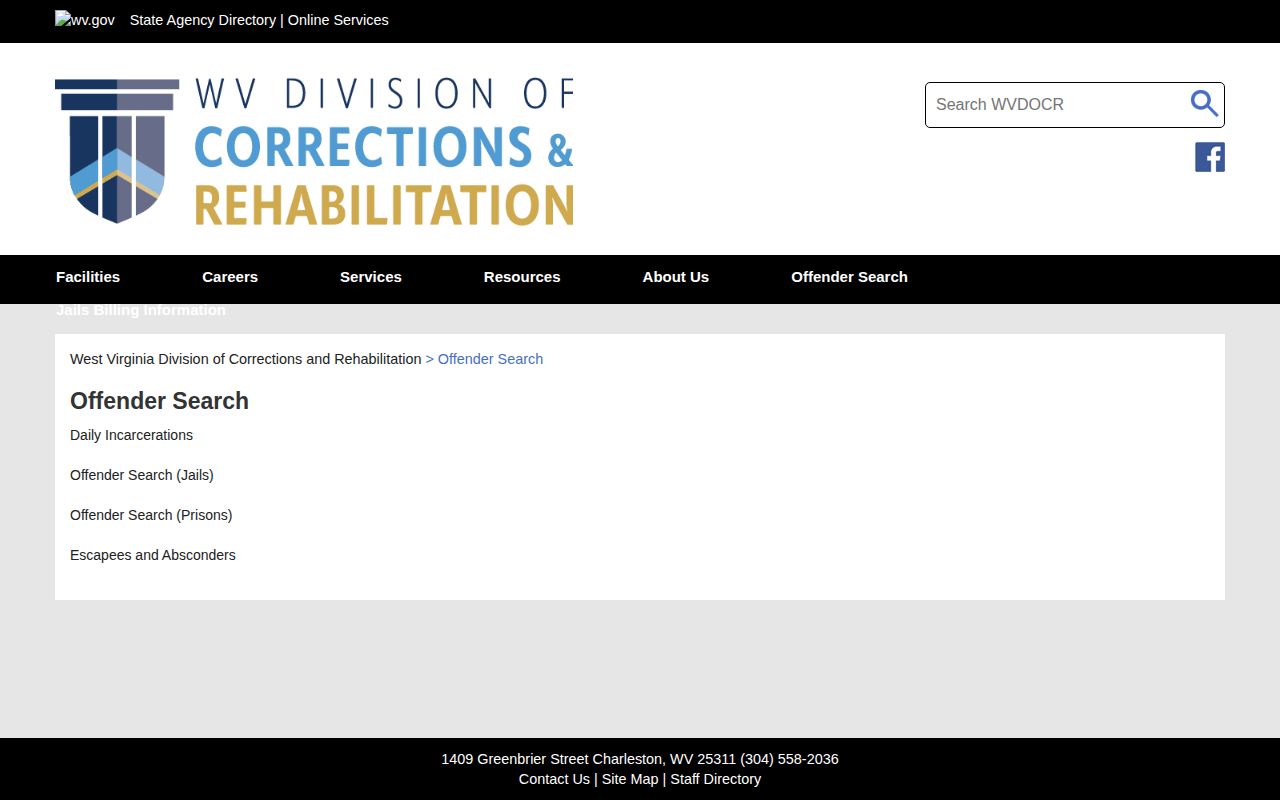 Mineral County custody search through West Virginia Division of Corrections and Rehabilitation