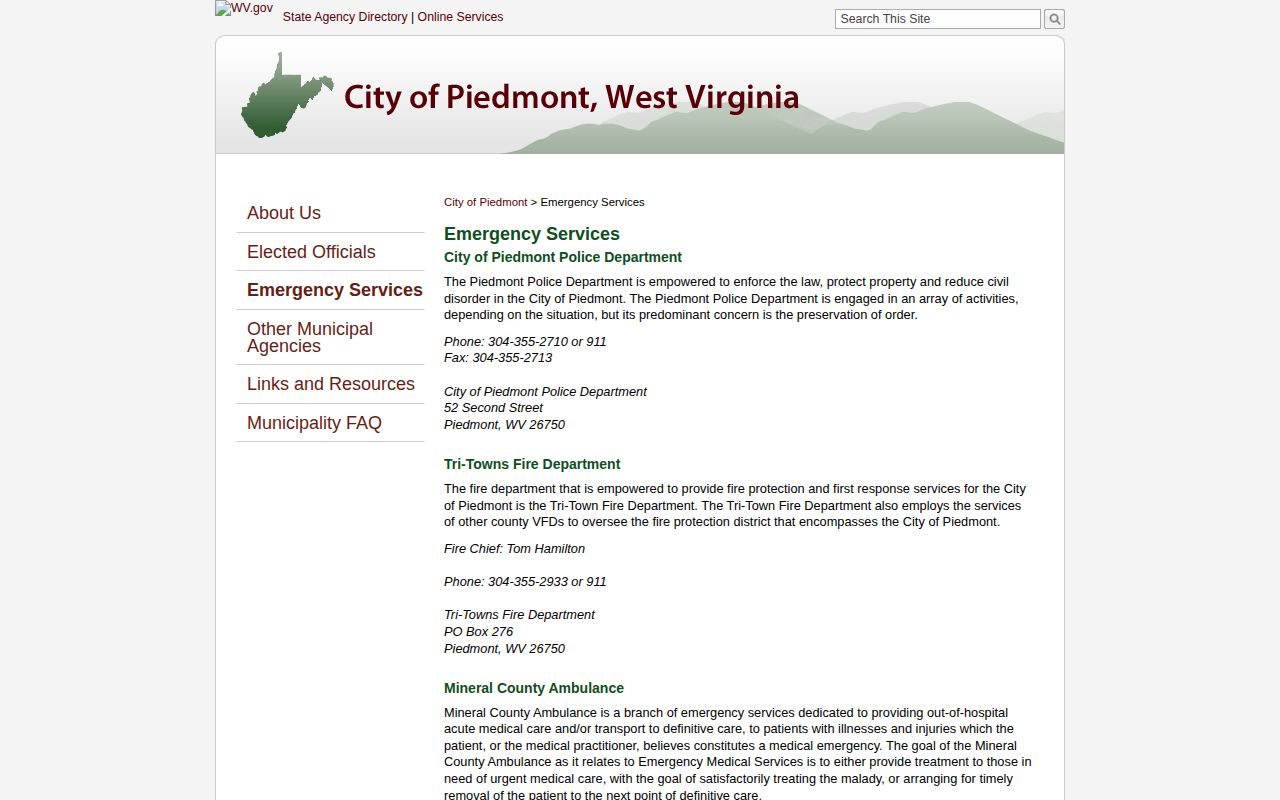 Piedmont Police Department source for Mineral County arrest record routing